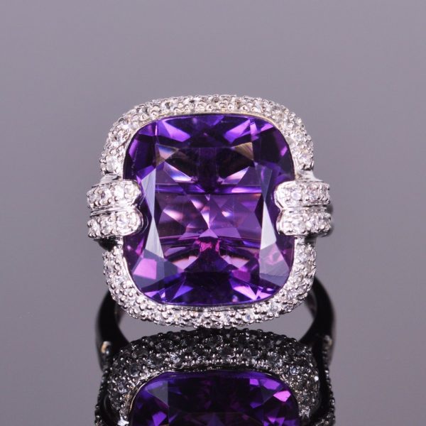 Cushion Cut Amethyst and White Sapphire Royale Ring 1