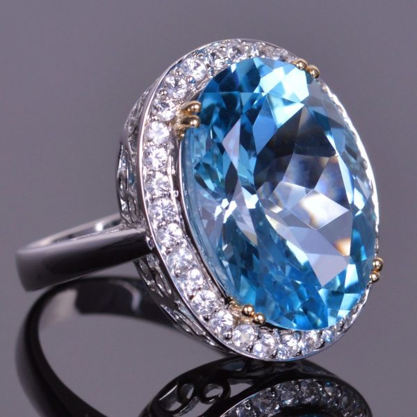 Blue Topaz and White Sapphire Cocktail Ring 2