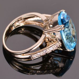 Blue Topaz and White Sapphire Oval Ring in 14k Yellow Gold 5