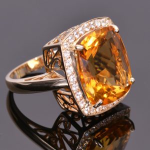 Cushion Cut Golden Citrine and White Sapphire Ring 4