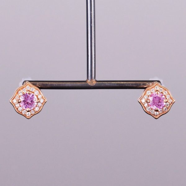 Diamond and Pink Sapphire Stud Earrings 1