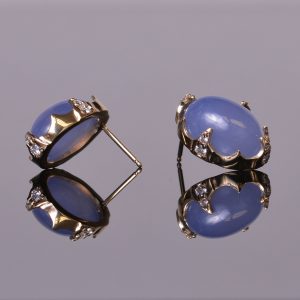 Cabochon Chalcedony and Diamond Earrings 3