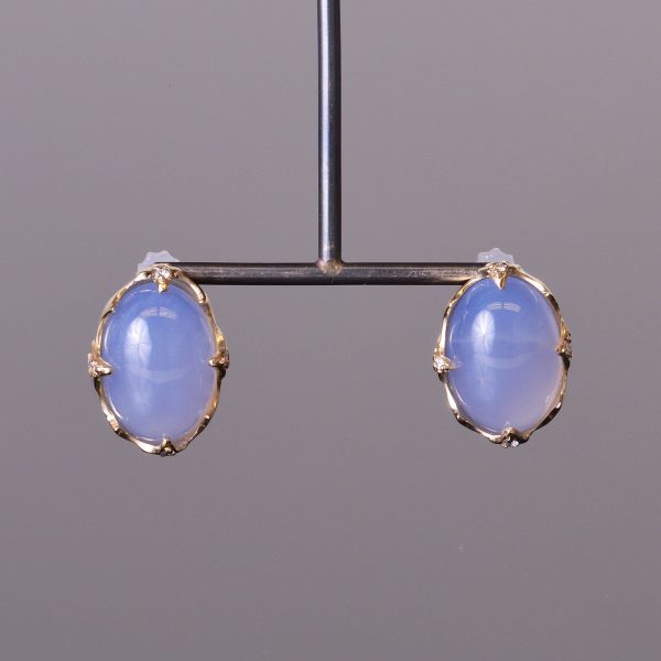 Cabochon Chalcedony and Diamond Earrings 1