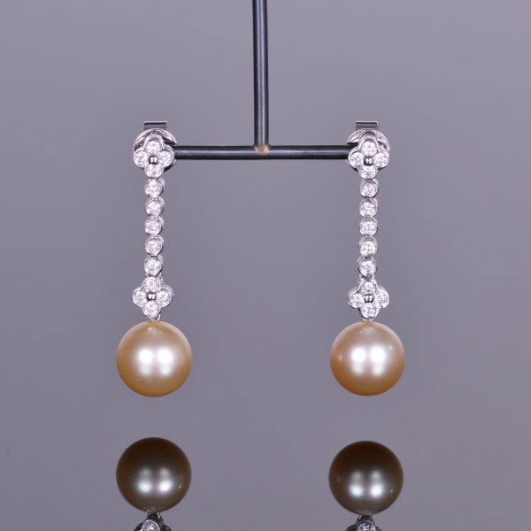 Pearl and Diamond Dangle Earrings 1